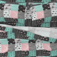 patchwork Deer- pink and light teal - rotated