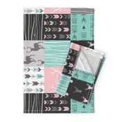 patchwork Deer- pink and light teal - rotated