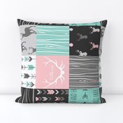 patchwork Deer- pink and light teal - rotated