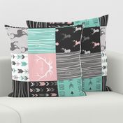 patchwork Deer- pink and light teal - rotated