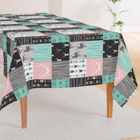 patchwork Deer- pink and light teal - rotated