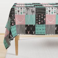 patchwork Deer- pink and light teal - rotated