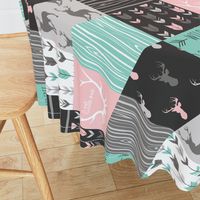 patchwork Deer- pink and light teal - rotated