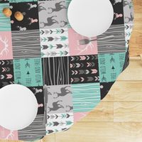 patchwork Deer- pink and light teal - rotated