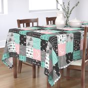 patchwork Deer- pink and light teal - rotated