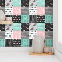 patchwork Deer- pink and light teal - rotated