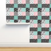 patchwork Deer- pink and light teal - rotated