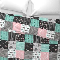 patchwork Deer- pink and light teal - rotated