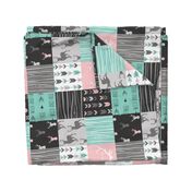 patchwork Deer- pink and light teal - rotated