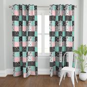 patchwork Deer- pink and light teal - rotated