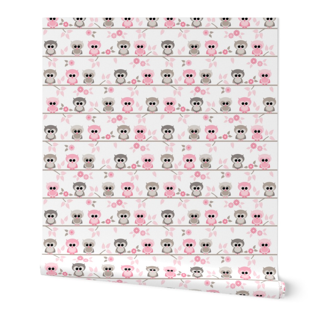 Baby owls grey  and pink