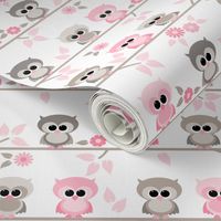 Baby owls grey  and pink