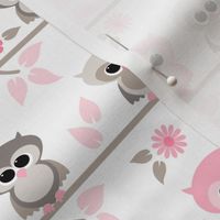 Baby owls grey  and pink