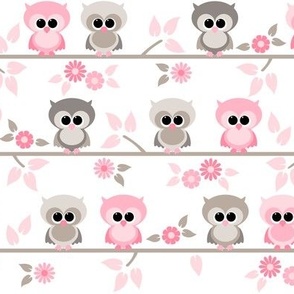 Baby owls grey  and pink