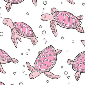 Sea Turtles Nautical Ocean Pink on White