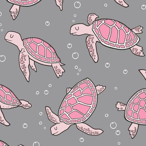 Sea Turtles Nautical Ocean Pink on Grey