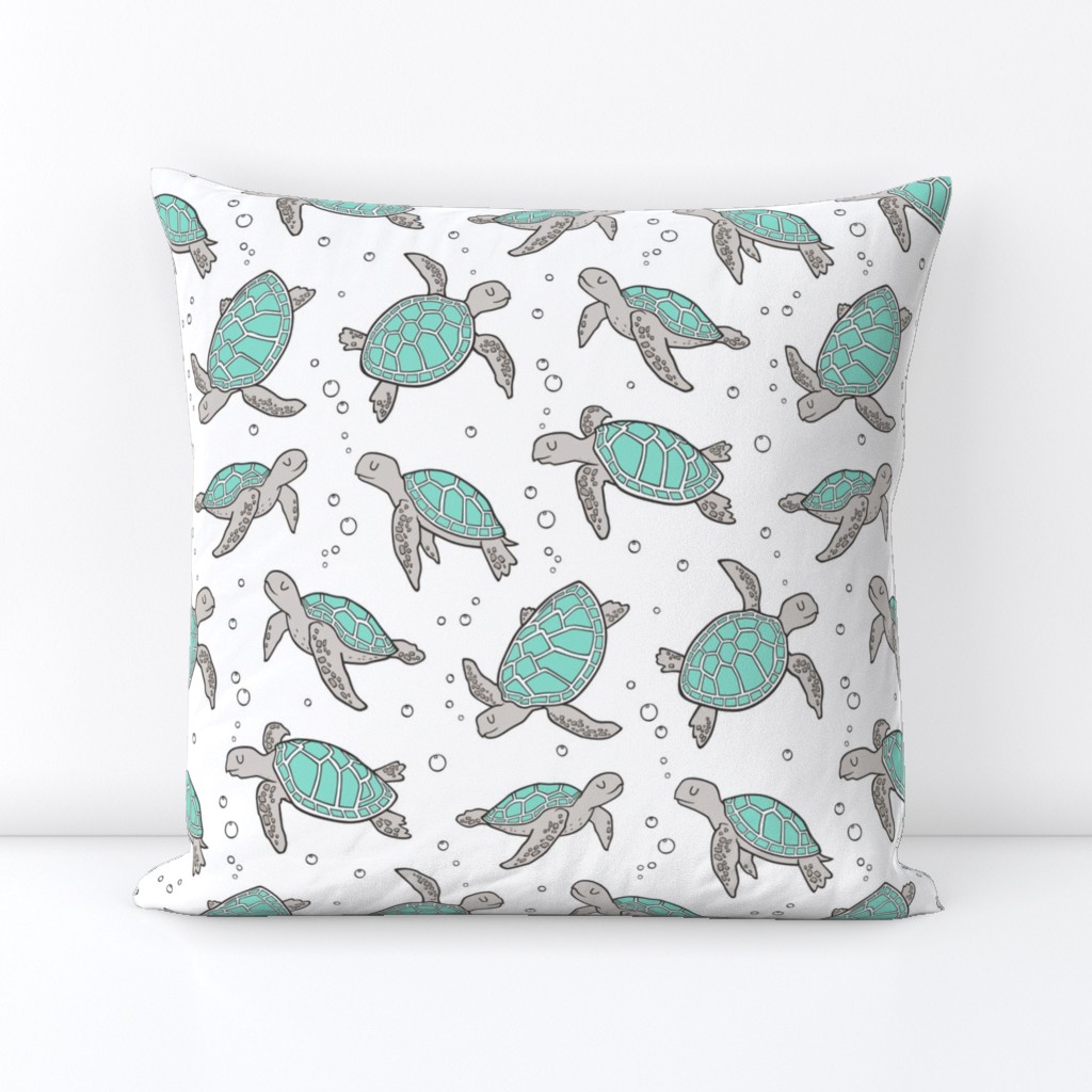 Sea Turtles Nautical Ocean Mint Green on White