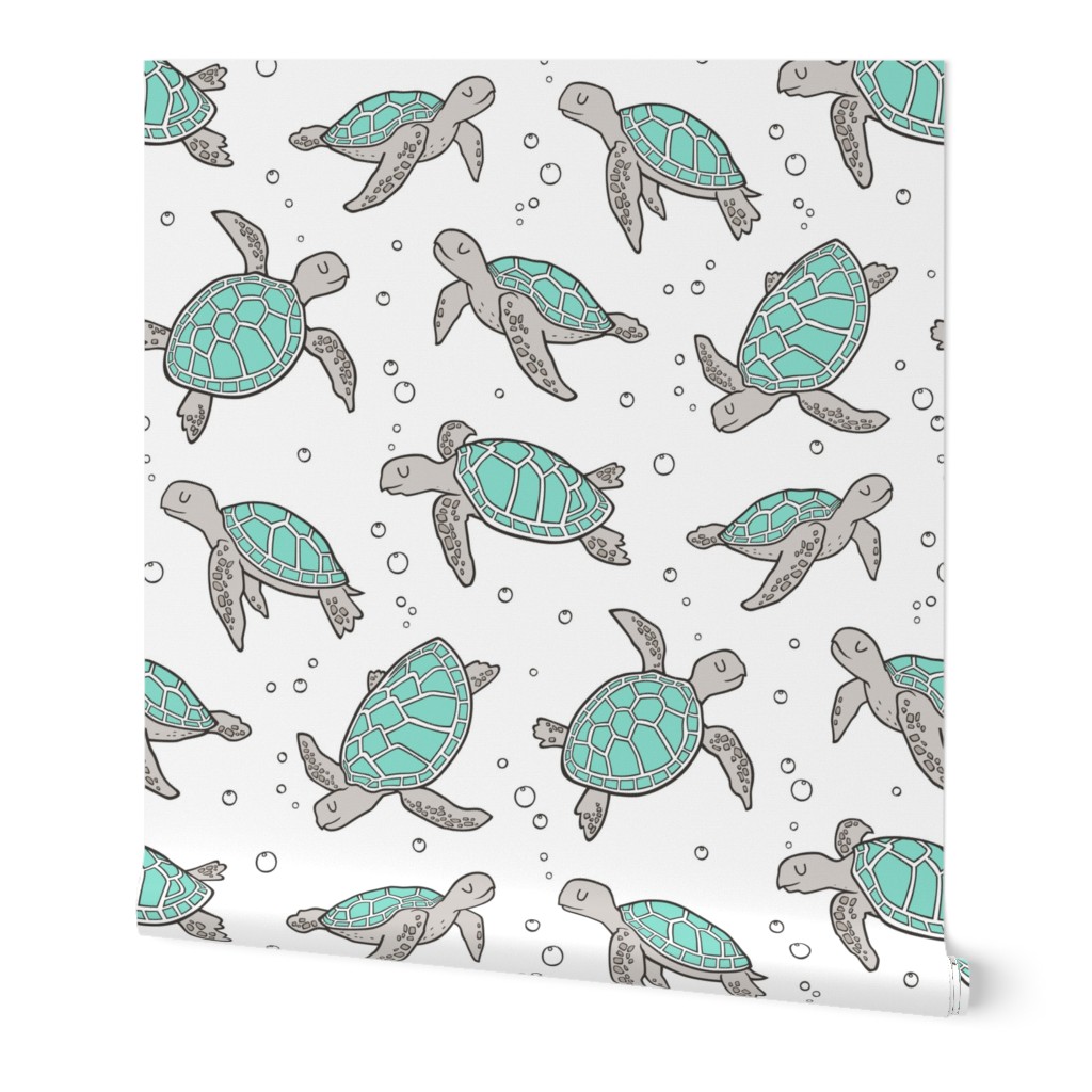 Sea Turtles Nautical Ocean Mint Green on White