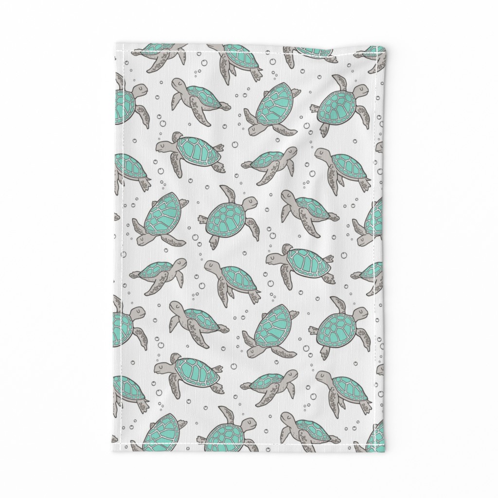 Sea Turtles Nautical Ocean Mint Green on White