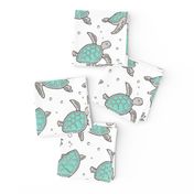 Sea Turtles Nautical Ocean Mint Green on White