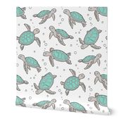 Sea Turtles Nautical Ocean Mint Green on White