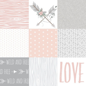BoHo Arrows/Love Wholecloth Quilt - Blush and Grey