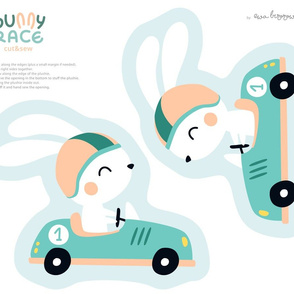 Bunny Race - plushie softie cut&sew pillow