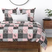 pink Moose - Patchwork Quilt - pink/grey/black - Rotated