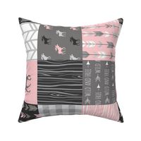 pink Moose - Patchwork Quilt - pink/grey/black - Rotated