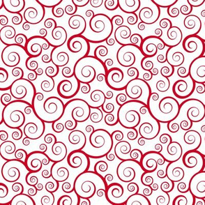 Fancy Swirls - Christmas Red on White Small
