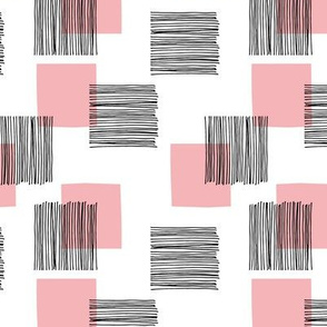 Black ink lines and square cubes modern mid century design pastel pink