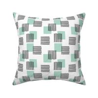 Black ink lines and square summer cubes modern mid century design pastel mint green