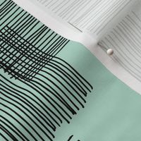 Black ink lines and square summer cubes modern mid century design pastel mint green walpaper
