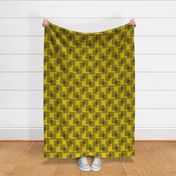 Black ink lines and square cubes modern mid century design mustard yellow wallpaper