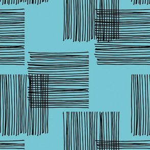 Black ink lines and square cubes modern mid century design pastel blue wallpaper