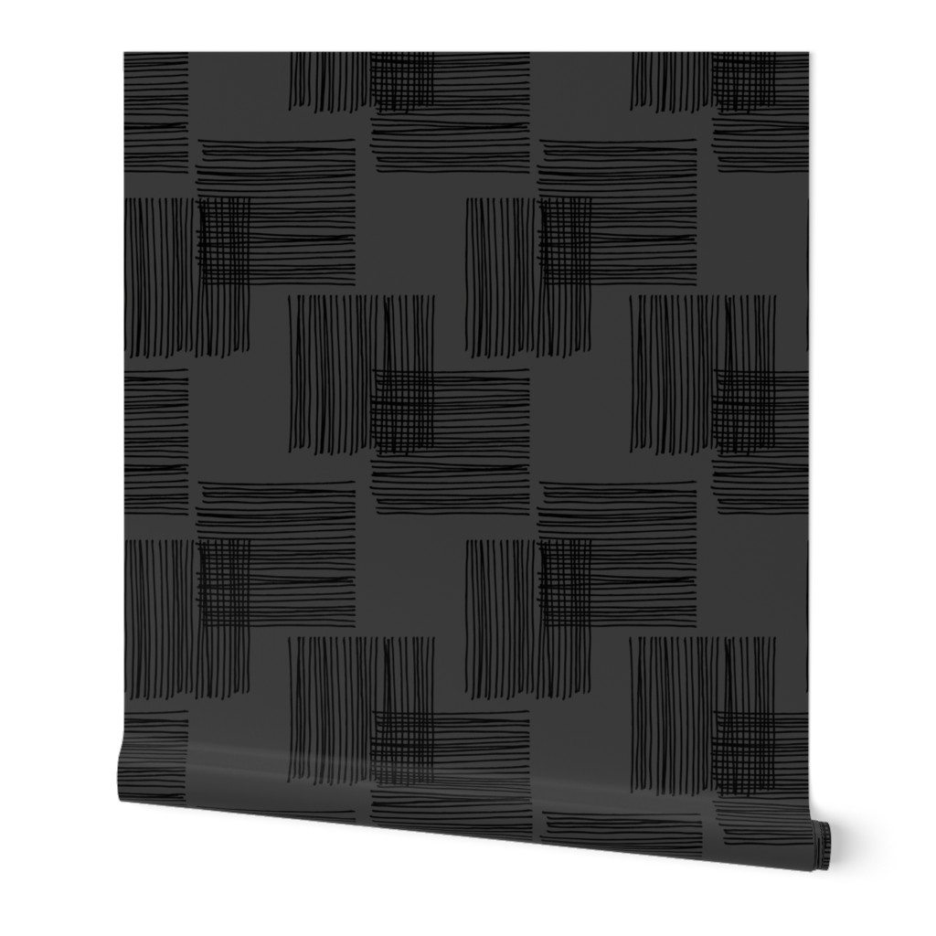 Black ink lines and square cubes modern mid century design black charcoal