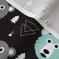 Geometric grizzly bear woodland illustration pattern flipped rotated