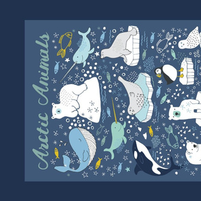 Arctic Animals - Tea Towel - blue and mustard