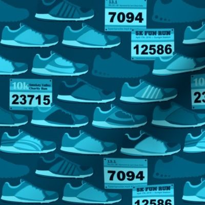 Running Shoes & Race Bibs - Blue