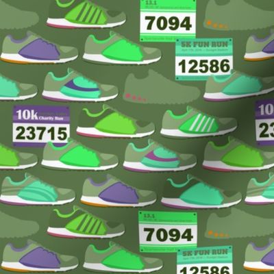 Running Shoes & Race Bibs - Olive