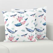 10" Summer Floral Whales