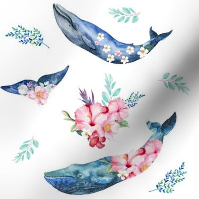 8" Summer Floral Whales