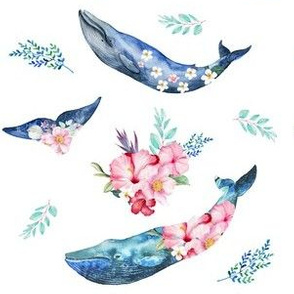 6" Summer Floral Whales