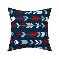 arrow Feathers rotated - red and grey on navy