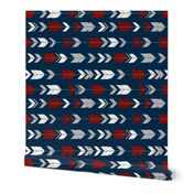 arrow Feathers rotated - red and grey on navy