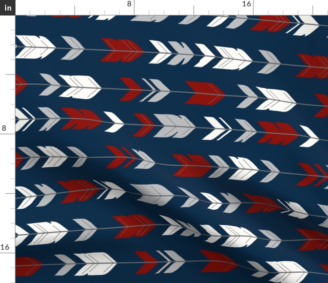 arrow Feathers rotated - red and grey on navy
