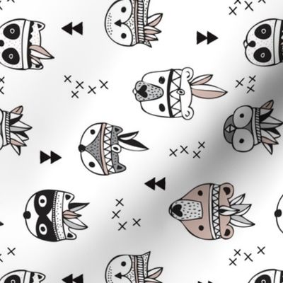 Cool scandinavian geometric woodland animals indian fall winter zoo black and white Flipped rotated