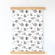 Cool scandinavian geometric woodland animals indian fall winter zoo black and white Flipped rotated