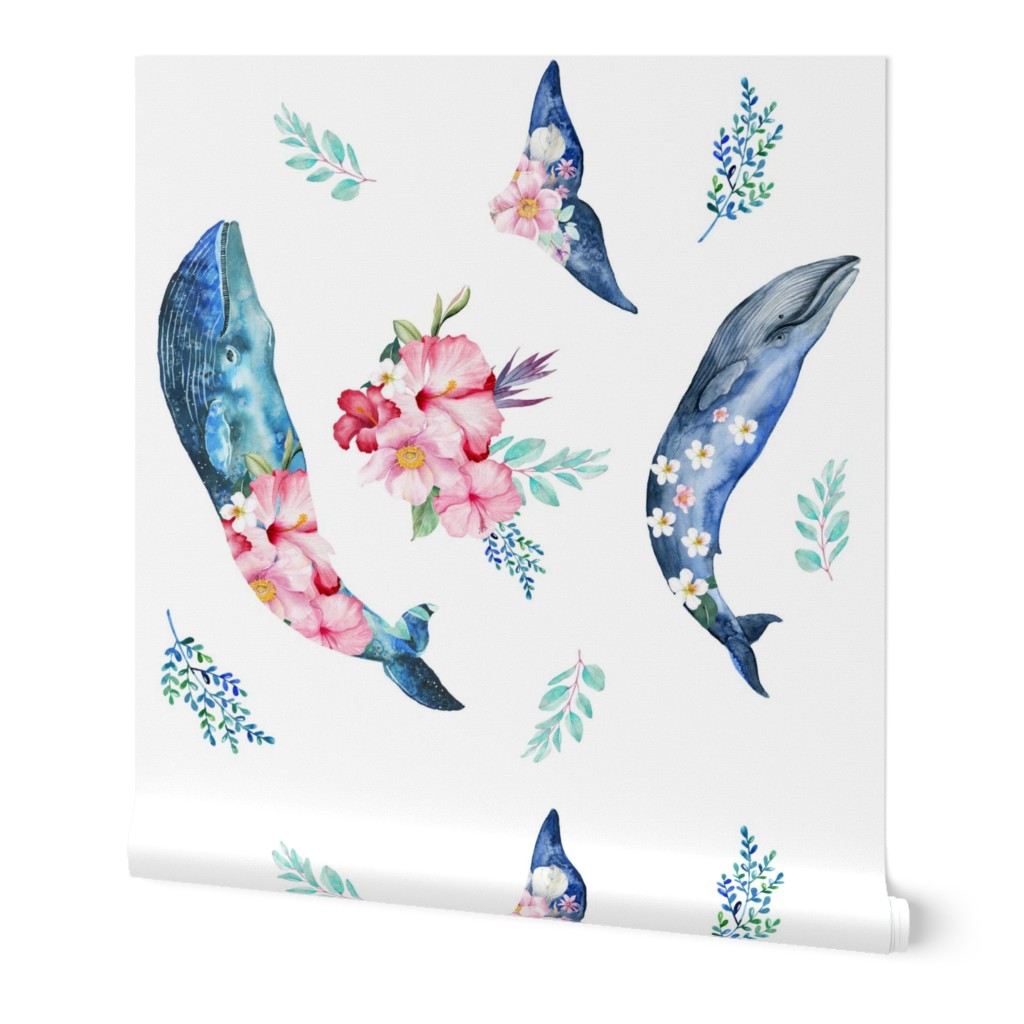 36" Summer Floral Whales - 90 degrees