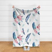 36" Summer Floral Whales - 90 degrees